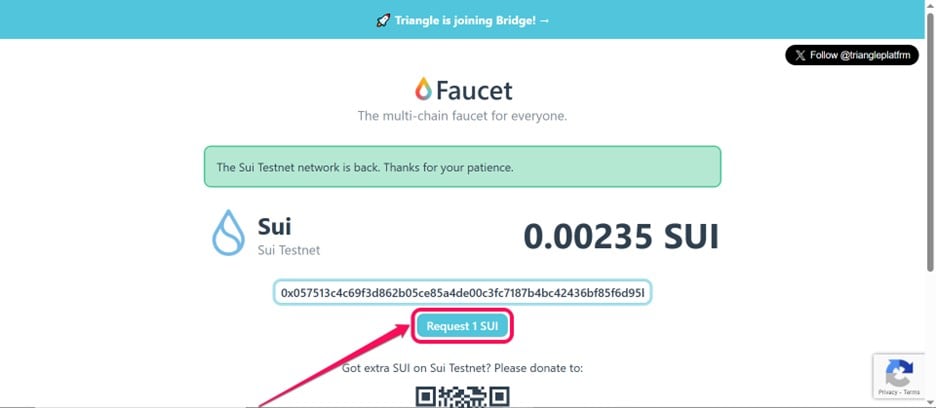 SUI 테스트넷 토큰 받기