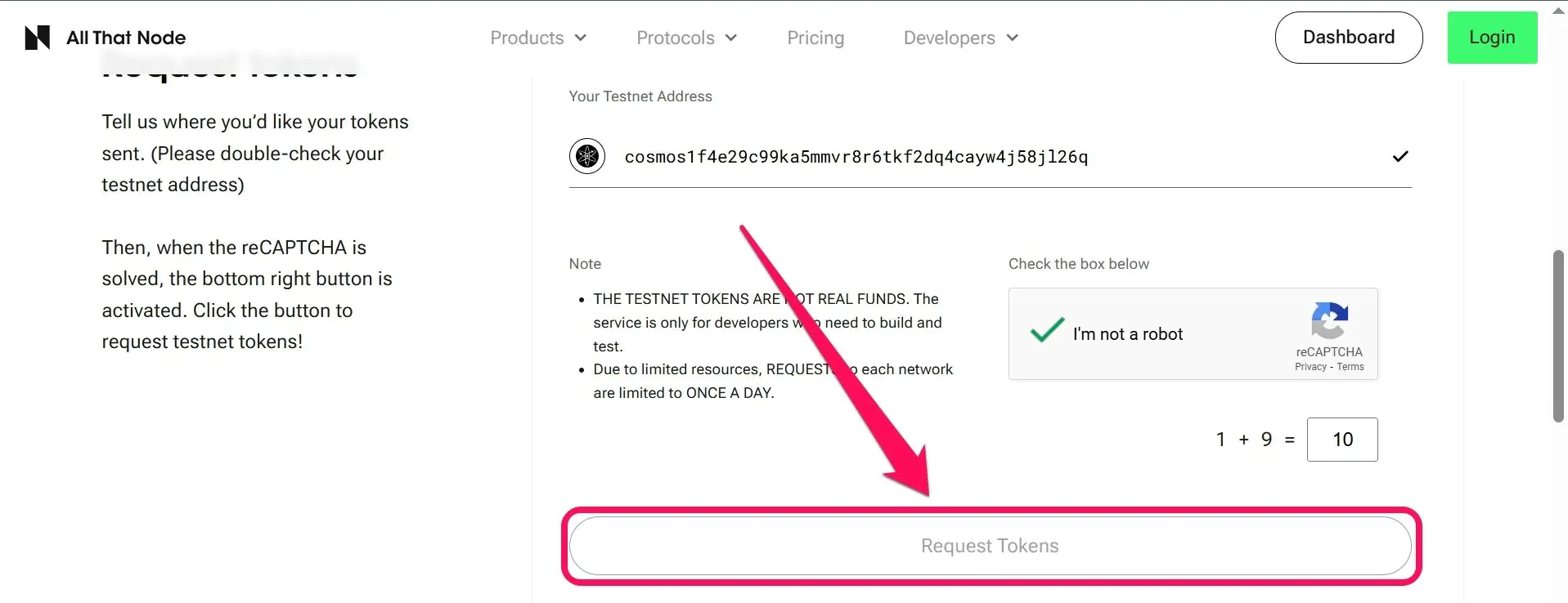 Cosmos Testnet tokens