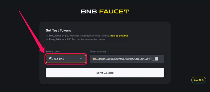 Get BNB Testnet Tokens