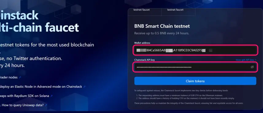Get BNB Testnet Tokens