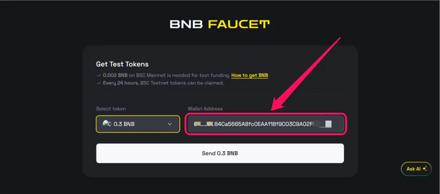 Get BNB Testnet Tokens