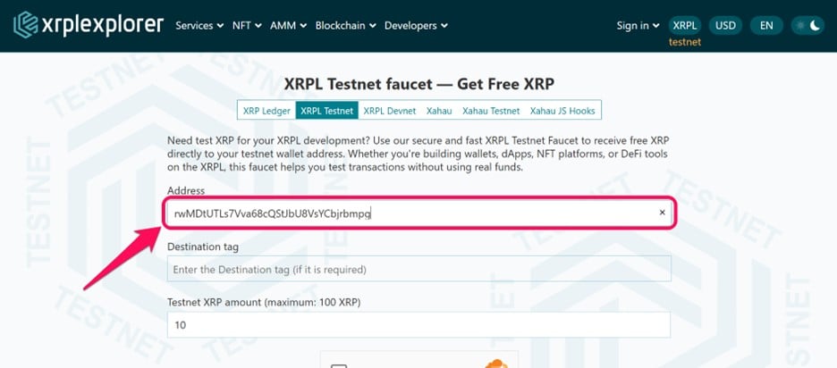 Obtenha tokens da rede de teste XRP