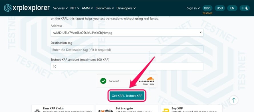 Obtenha tokens da rede de teste XRP