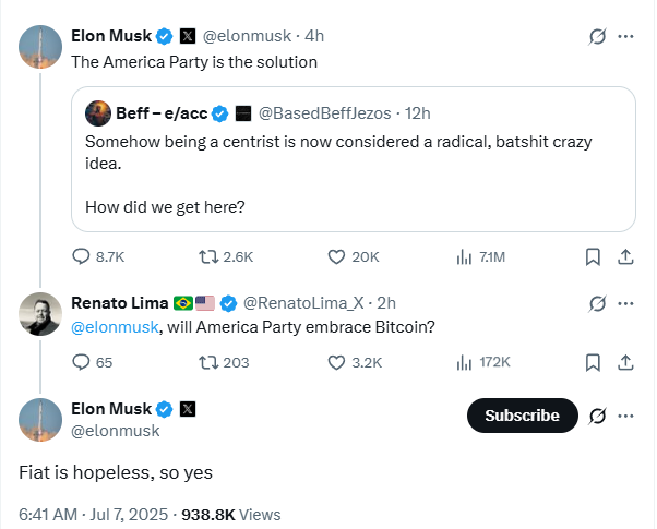America Party will embrace Bitcoin