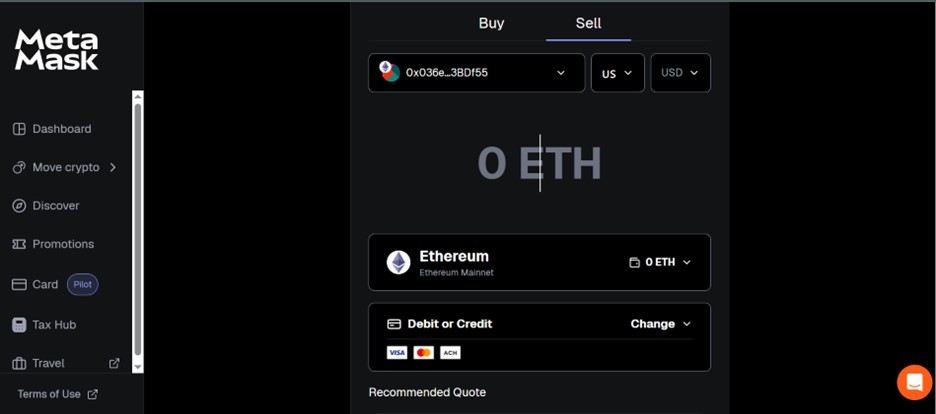 Sell Crypto on MetaMask