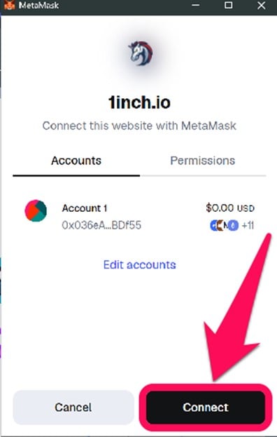 use 1 polegada para trocar tokens usando MetaMask