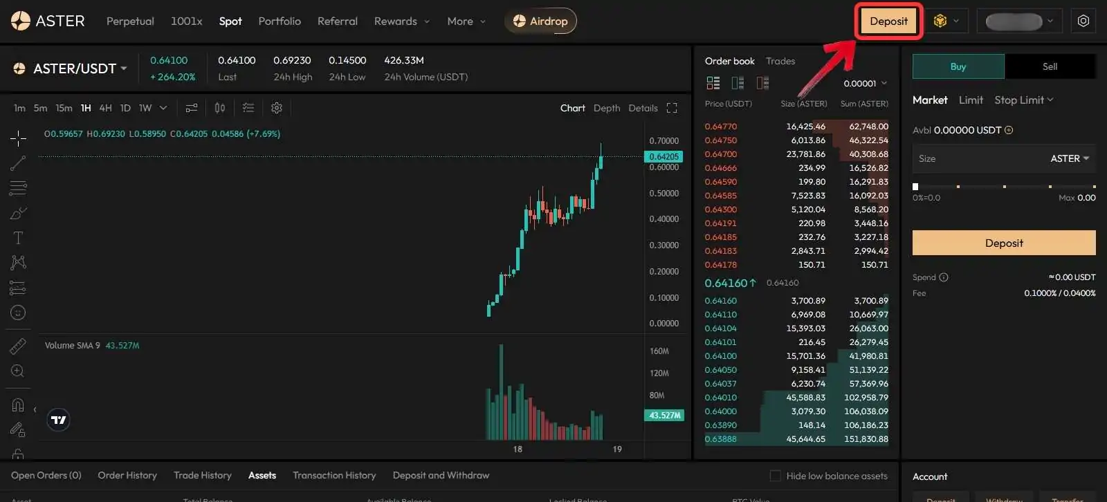 deposits and withdrawals on Aster DEX