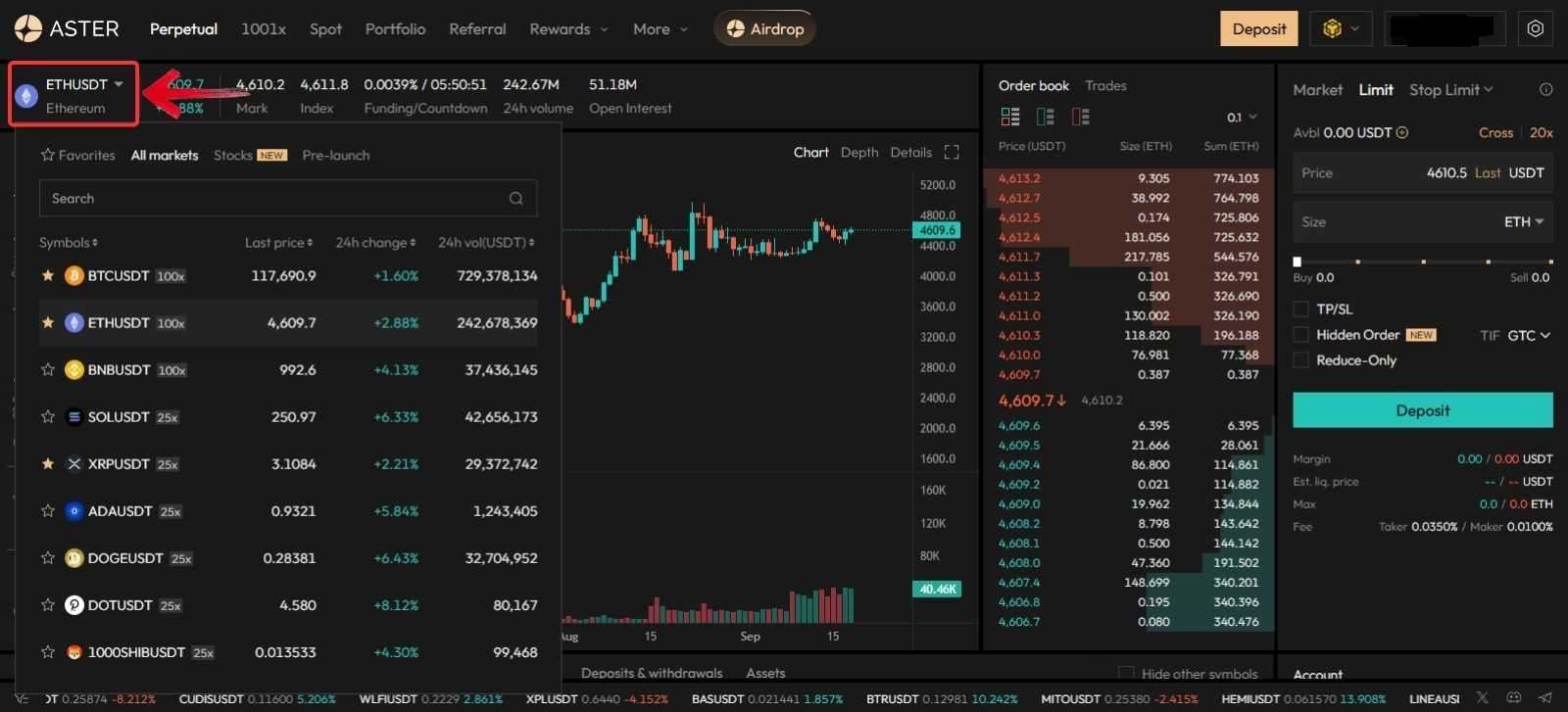 trade on Aster DEX