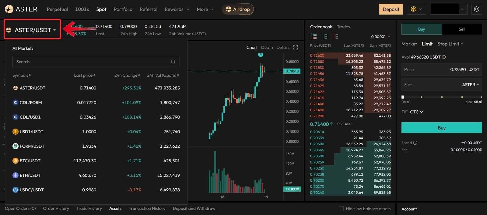 trade on Aster DEX