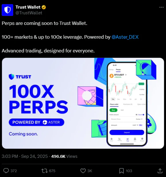 Trust Wallet annonce le lancement prochain du trading perpétuel