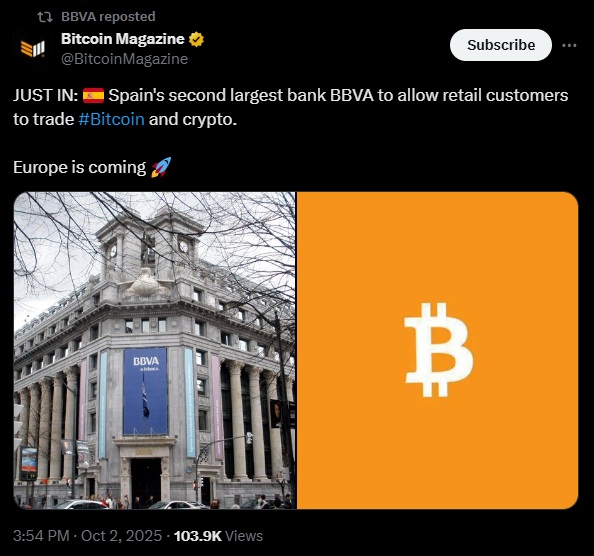 BBVA 24/7 Bitcoin trading