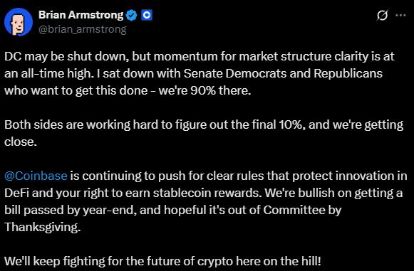 Coinbase CEO in DC for Crypto Regulation Talks
