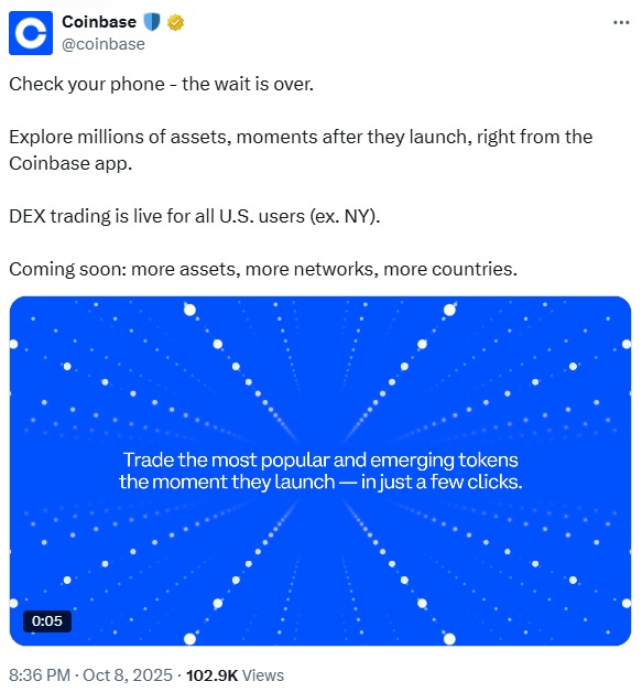 Coinbase DEX trading launch