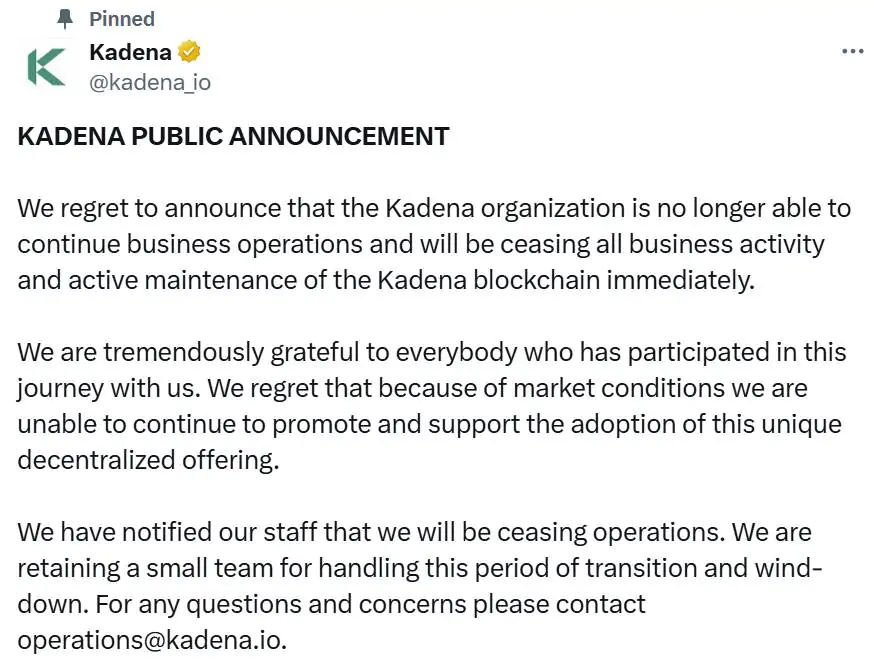 Kadena winds down operations