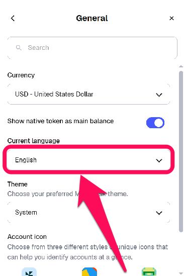 change language settings in MetaMask