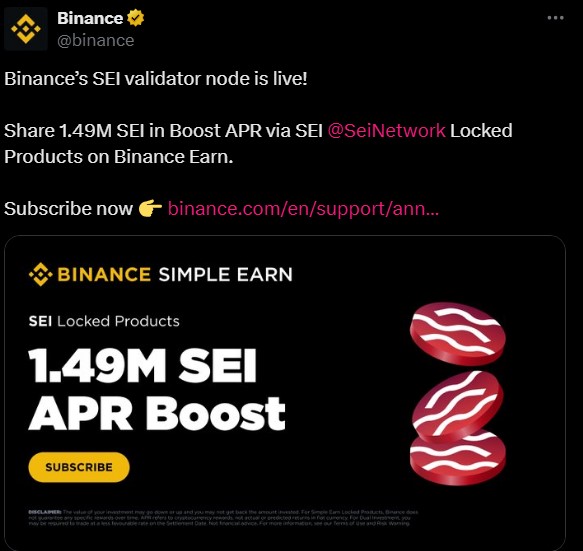 Binance becomes a validator on Sei Network