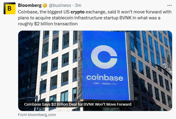 Coinbase abandons acquisition of BVNK