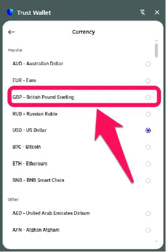 Change Fiat Currency in Trust Wallet