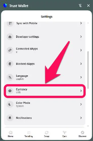 Change Fiat Currency in Trust Wallet