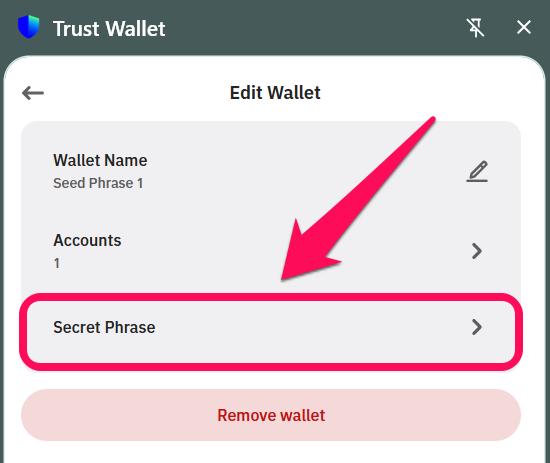 Find Your Secret Recovery Phrase in Trust Wallet