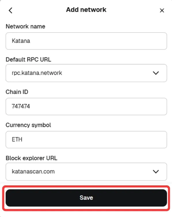 Add Katana to MetaMask