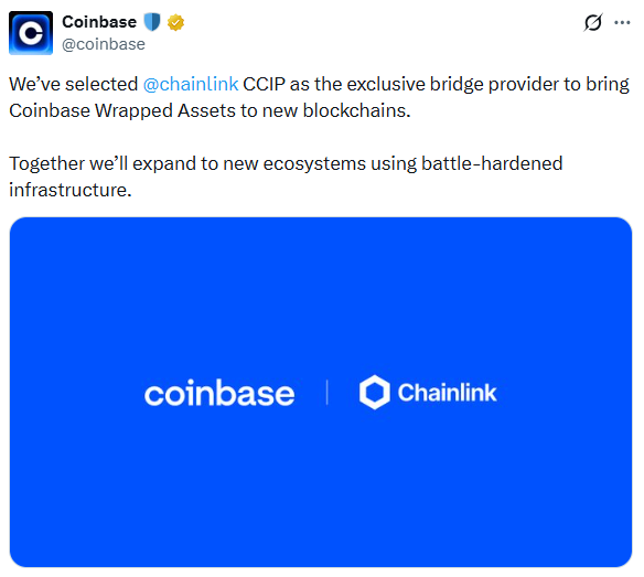 Coinbase selects Chainlink CCIP bridge infrastructure