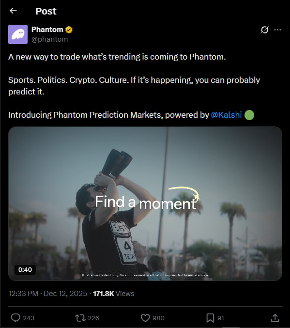 Phantom integrates Kalshi prediction markets
