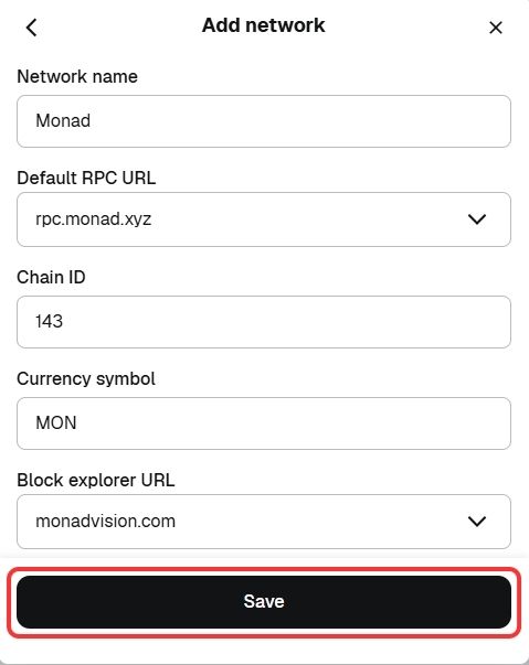 Add Monad Network to MetaMask