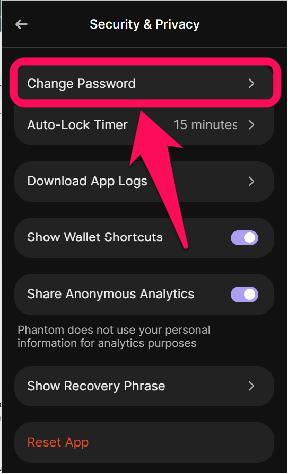 Измените пароль своего кошелька Phantom Wallet