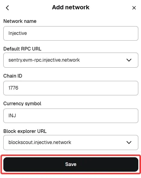 add Injective to MetaMask
