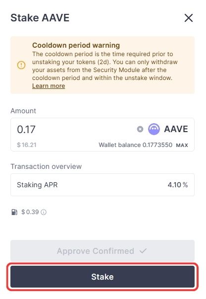 stake AAVE tokens