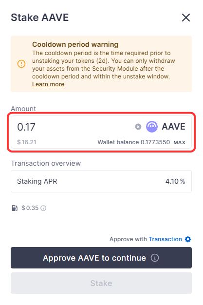 stake AAVE tokens