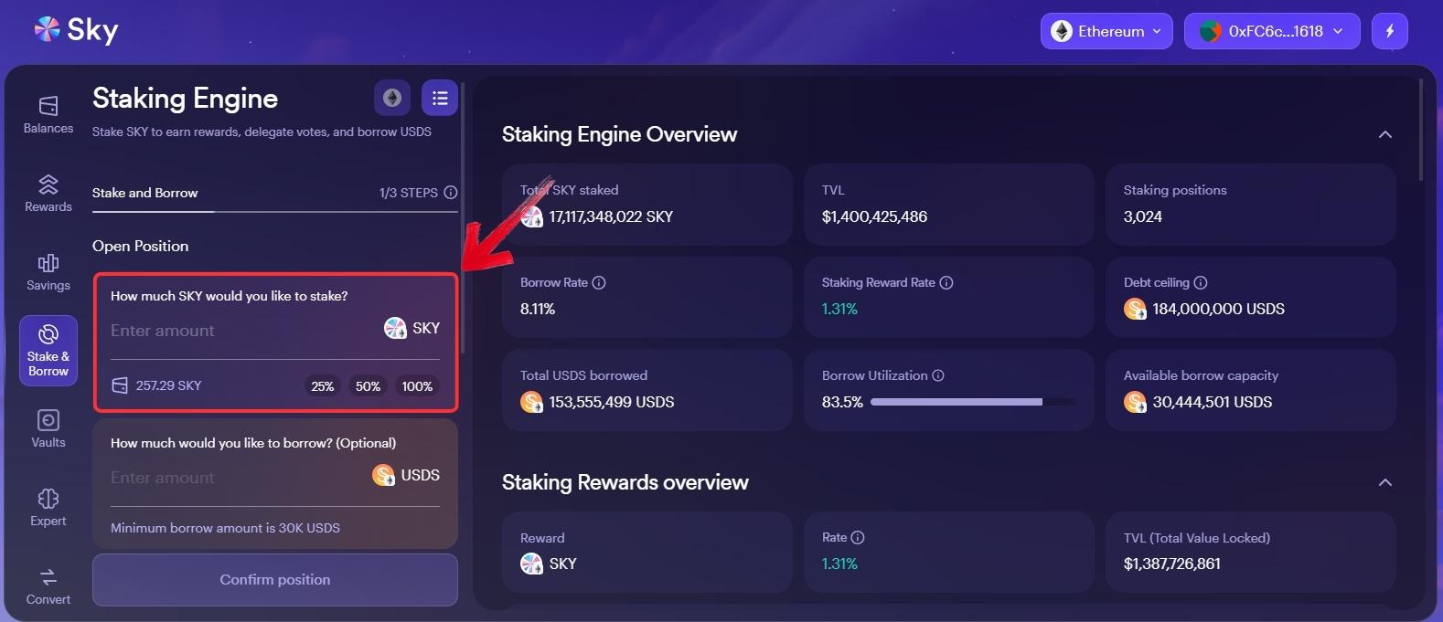 stake SKY tokens