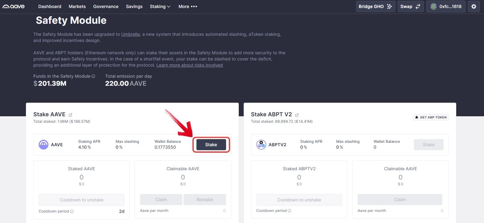 stake AAVE tokens