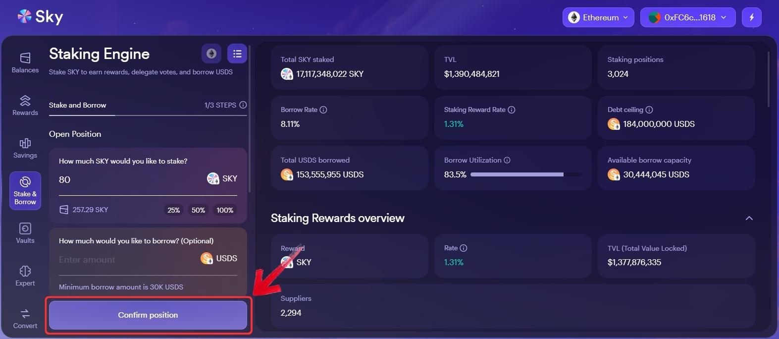 stake SKY tokens